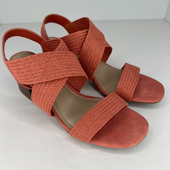 Comfort Womens Peach Criss Cross Block Heeled Size 7.5W Strappy Sandals - Picture 2 of 10